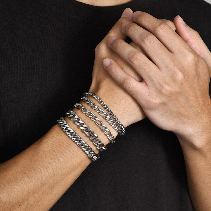 Чоловічий браслет TempBeau: срібно-чорний, з нержавіючої сталі, 19/21 см, панцерна ланцюг, стильний аксесуар для чоловіків, подарунок для тата/друга