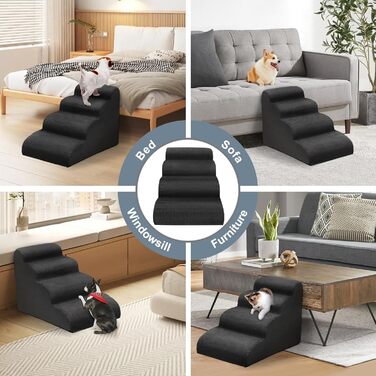 Сходинки для собак Mozvvco: 4 сходинки, м'який матеріал, знімна оббивка, чорного кольору