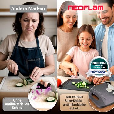 Набір дощок для сніданку NEOFLAM® 25x14 см, 4 шт. - Дошки для нарізання з пластику, BPA-free, антибактеріальні, з жолобком для соку, чорний мармур, стійкі до миття в посудомийній машині