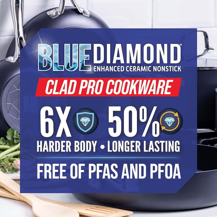 Набір кухонного посуду Blue Diamond Stainless Clad Pro 10 предметів: нержавіюча сталь, з покриттям з алмазної крихти, антипригарне покриття, PFOA-free, для духовки, можна мити в посудомийній машині, сріблястого кольору