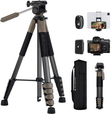 Штатив K&F Concept S255A3+BV01: Легкий штатив з сумкою, для камери/DSLR/Camcorder, з підтримкою смартфонів (190см, сірий)