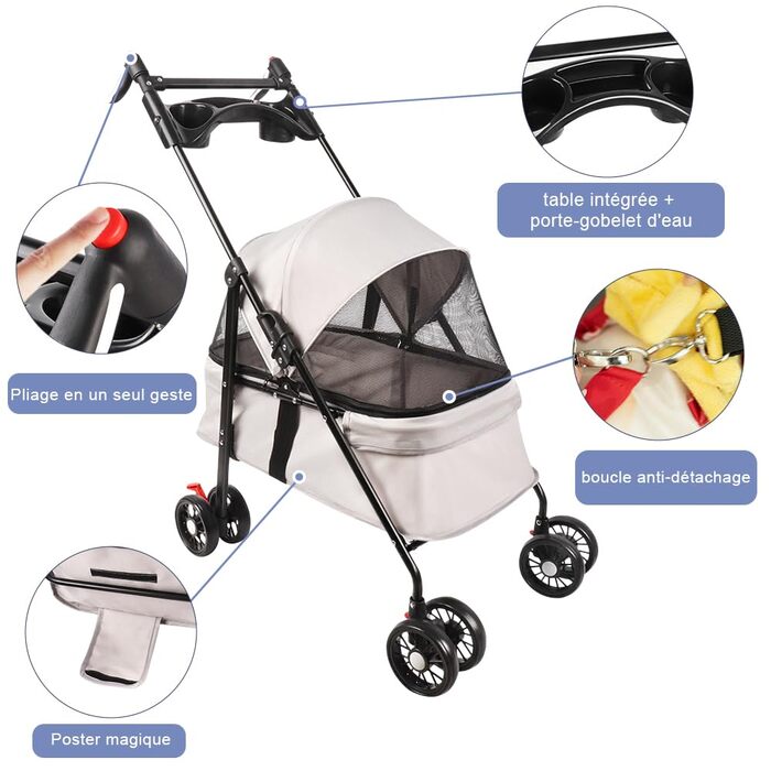 Візок для собак Homewell 2в1, сірий: візок-будка, переноска, з гальмом, 50x70x99 см