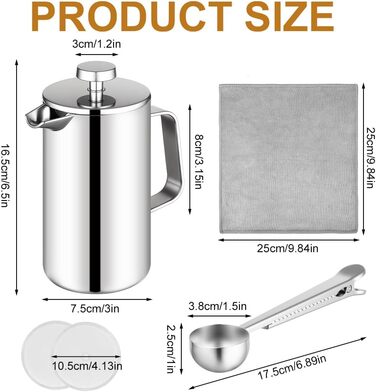 Френч-прес HOTUT 350 мл з нержавіючої сталі, термокава, для дому, подорожей, кемпінгу