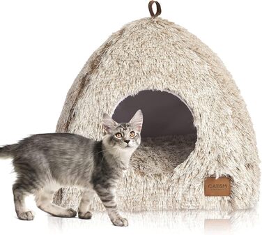 Cat Bed Washable Cat Sleeping Place for Cats Cat Cave Plush Pet Cat Head Pillow Cat House Cat Cushion Fluffy Kitten Puppy Snuggle Bed Pet Bed White (Coffee, Medium)