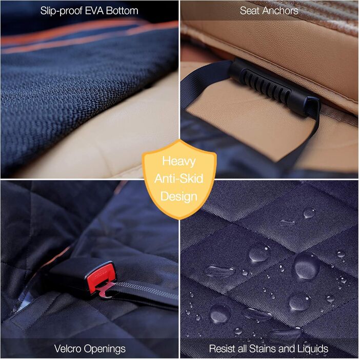 iBuddy захисний килимок на сидіння автомобіля для собак, чорний з помаранчевим, водонепроникний, антиковзаючий, з кріпленням на ремінь безпеки