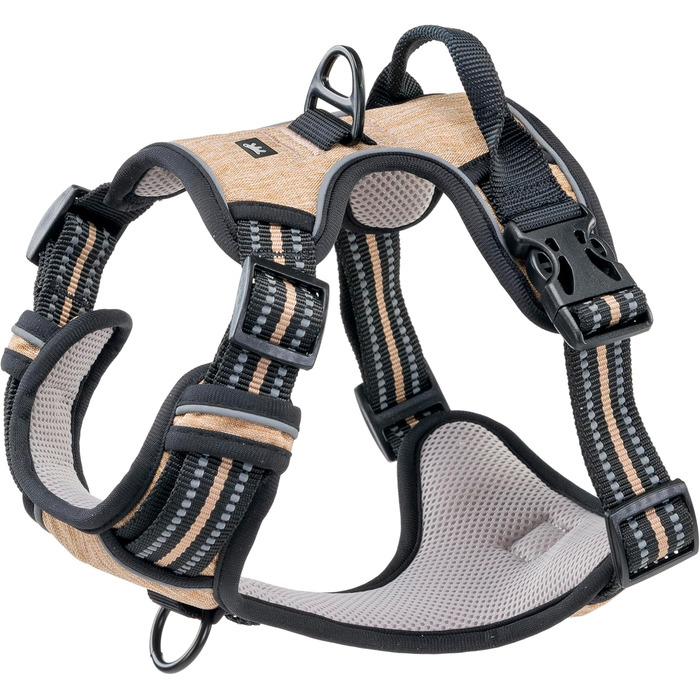 Шлейка для собак Ferplast середнього розміру, 2 гачки для контролю, шлейка від тяги, регульована, світловідбиваюча та дихаюча, ідеальна для тренувань, M, Бежево-коричнева