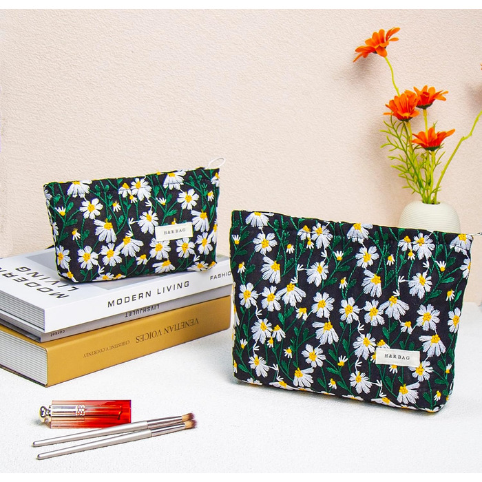 Органайзер для косметики 2 шт. для подорожей, чорний з ромашками (Daisy)