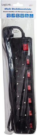 Смуга живлення LogiLink LPS233 6-fach з вимикачами та захистом від перенапруги (Schutzkontakt) - CEE 7/3, з дитячим замком, чорна