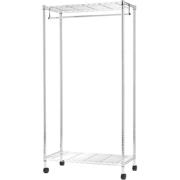 Amazon Basics Clothes Rack with Upper and Lower Shelves, 91 x 45.6 x 180.2 cm (Chrome, Single)