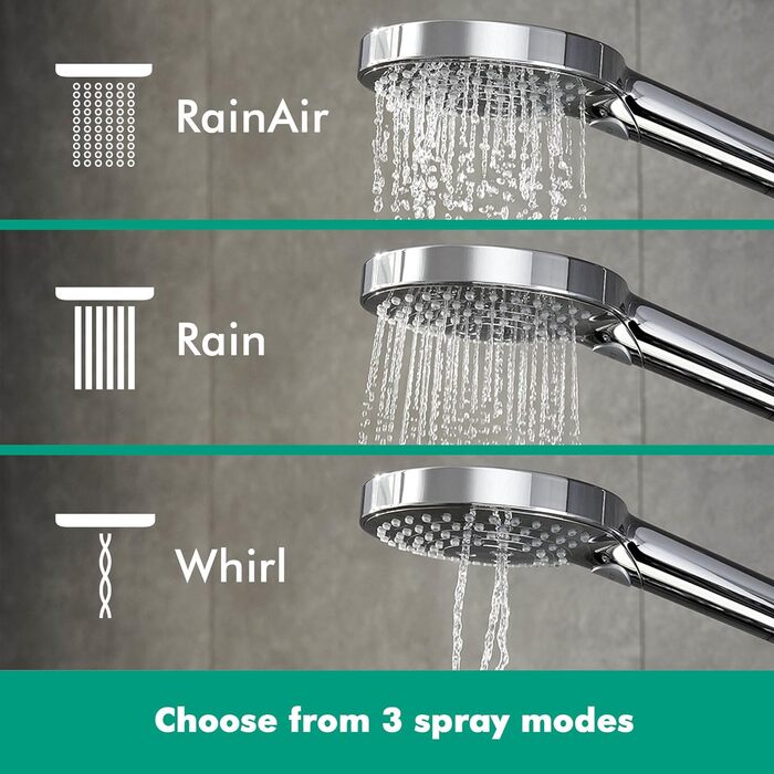hansgrohe Raindance Select S - water-saving showerhead 9 l/min (EcoSmart), hand shower with 3 spray patterns, round shower head (⌀ 120 mm), water-saving showerhead with anti-limescale function, Chrome