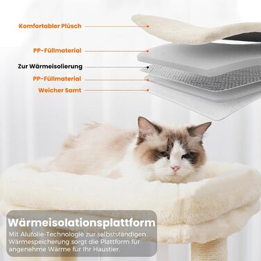 Котячий будиночок з дряпалкою, великі платформи, сизаль, пандус, будиночок для котів, м'ячі та щітка для котів, 95 см, бежевий