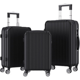 Набір валіз 3 шт. з жорстким корпусом, PC, легкі, міцні, з обертовими колесами на 360° та TSA замком (чорні смуги)