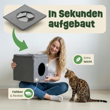 Кігтеточка-будиночок для котів Zooprinz Katzenhöhle – затишна печера для котів, тепле котяче ліжко бежевого кольору з подушкою, будиночок для котів Indoor як місце для відпочинку та схованку (46 × 41,5 × 60 см)