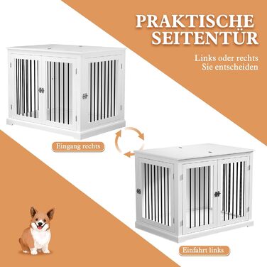 Клітка для собак у дім, Будка для собак з подушкою, Внутрішня клітка для собак, Будка для собак, Клітки для собак великих порід, Клітка для собак у стилі меблів з відкидним верхом, Білий (L)