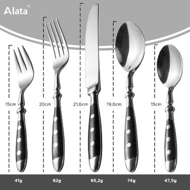Alata Cutlery Set for 6 People - Rustic Table Cutlery Set Made of Stainless Steel with Black Handles - Forged and Heavy - Berlin Black Series, 30-Piece