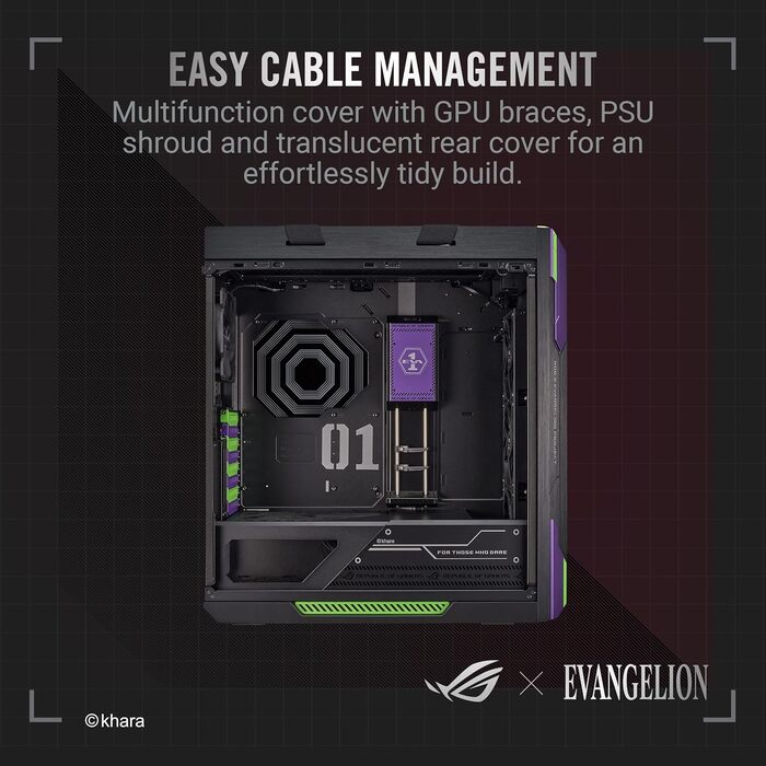 Корпус ПК ASUS TUF Gaming TG Black (Evangelion) з двома камерами, підтримка 360 мм радіаторів та 13 вентиляторів 120 мм, Panoramic View Glass