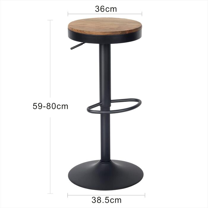YOUNIKE Adjustable Swivel Bar Stools 2-Pack - Black Wood Kitchen Bar Stools with Footrest - Vintage Style