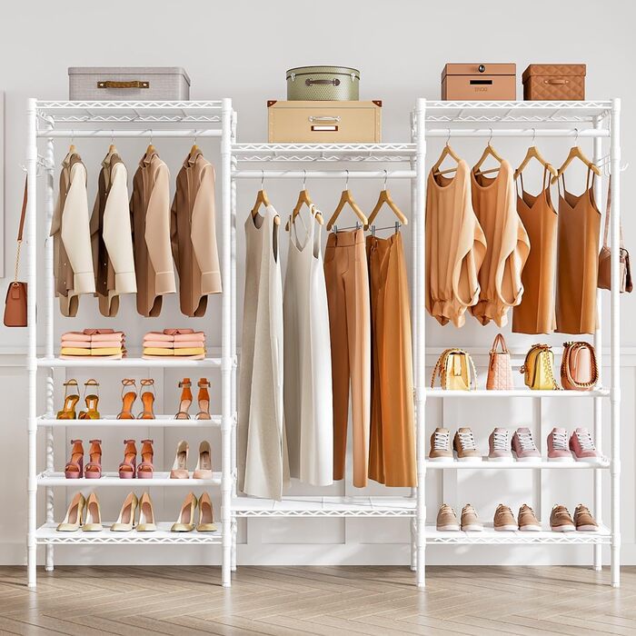 Стійка для одягу KZOBYD з полицями та вішалкою, металева, біла
