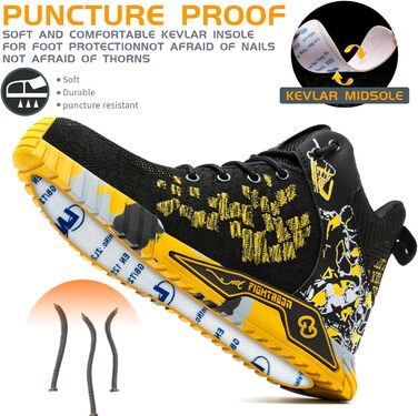 Черевики робочі чоловічі та жіночі, спортивні, з металевим носком, неслизькі, 37-46 EU, жовті