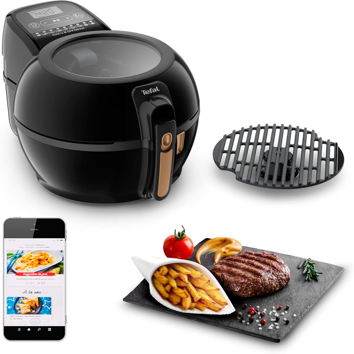Аерофритюрниця Tefal ActiFry Genius FZ7758 з грилем, 1,2 кг, автоматичне перемішування, 9 програм, здорове смаження без олії, цифрова книга рецептів, чорна
