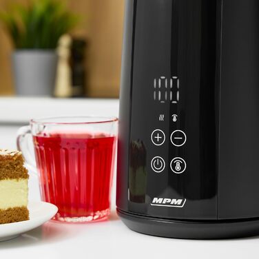 Електричний чайник MPM MCZ-120, 1.5L, з подвійними стінками, регулювання температури 40–100°C, нержавіюча сталь, 2200W, тихий, швидкий, сенсорне управління, легкий, елегантний, білий (чорний)