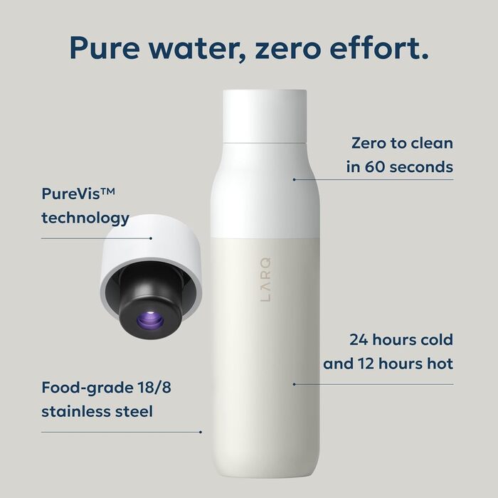 Пляшка для води LARQ PureVis 740 мл білого граніту: самоочисна, ізольована, з УФ-очищувачем, нержавіюча сталь