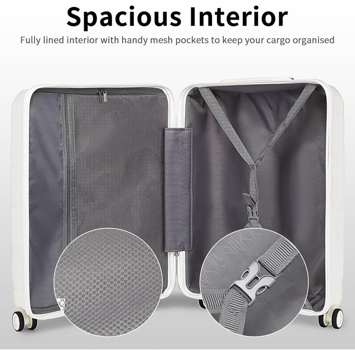 Набір валіз KONO 2 шт: ручна валіза-тележка 56 см + косметичка з поліпропілену, жорсткий корпус, 4 колеса, TSA-замок (кремово-білий)