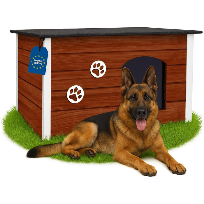 Будка для собак Outentin - XL, 76x60x60 см, тепла та водонепроникна. Сучасний дизайн, з дахом, що відкривається. Для середніх собак.