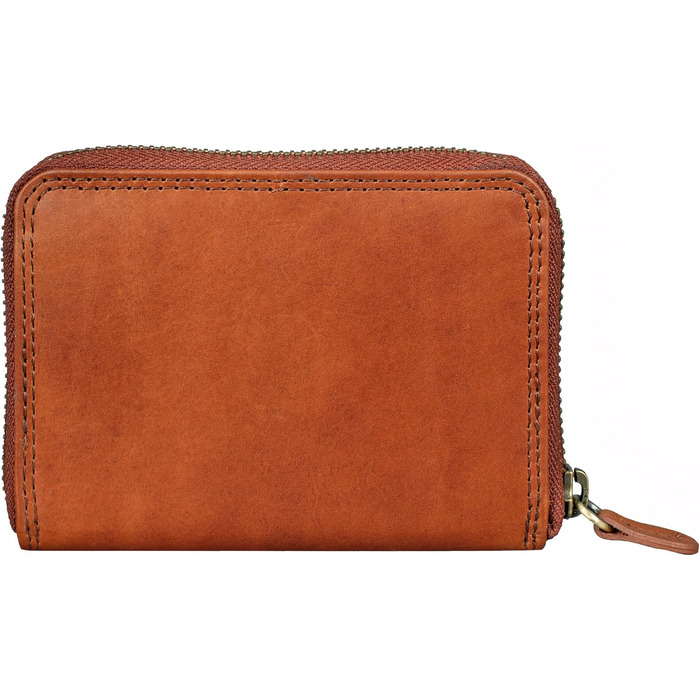 Benthill Wallet Women's Small Genuine Leather | Wallet with RFID Protection | Slim Flat Card Wallet with Zipper & 6 Card Slots, Color: Brown