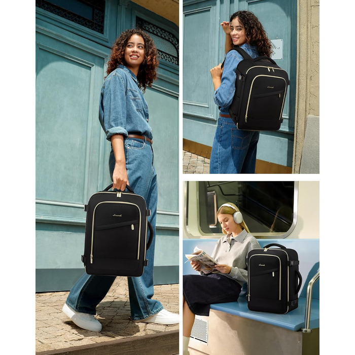 Рюкзак для ручної поклажі LOVEVOOK 45x36x20, 32L, чорний. Підходить для Ryanair, Eurowings, Wizz Air. З антикрадіжною кишенею.