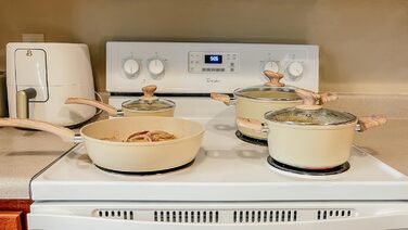 Набір посуду MAISON ARTS 12 предметів: каструлі та сковороди з антипригарним покриттям, гранітне покриття, для індукції, плити, бежевий