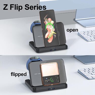 Бездротова зарядка 3-в-1 для Samsung Galaxy: S25/S24/S23/S22, Z Flip 6/5, Z Fold 6/5, Buds3 Pro/Buds3, Watch7/Watch Ultra/Watch6 (Чорний)