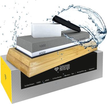 Набір для заточування ножів [PROFI SET] Schleifstein: двосторонній точильний камінь 1000/4000, підставка, eBook, точило для ножів