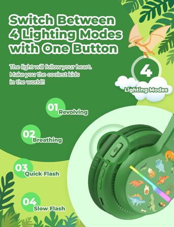 iClever Бездротові навушники для дітей з LED-підсвічуванням, Over-Ear, Bluetooth 5.2, мікрофон, BTH12 (Хвилинка)