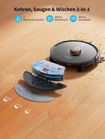 Робот-пилосос Airzeen Q10 Pro S з вологою, 6000Pa, LiDAR, керування через APP та Alexa, для дому, килимів, шерсті тварин, чорний