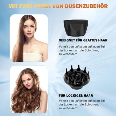 Фен з іонізацією, дифузором та концентратором | 2400W, тихий мотор | 4-в-1, з нагрівом та охолодженням | 4 режими нагріву та 2 швидкості | Швидкий нагрів