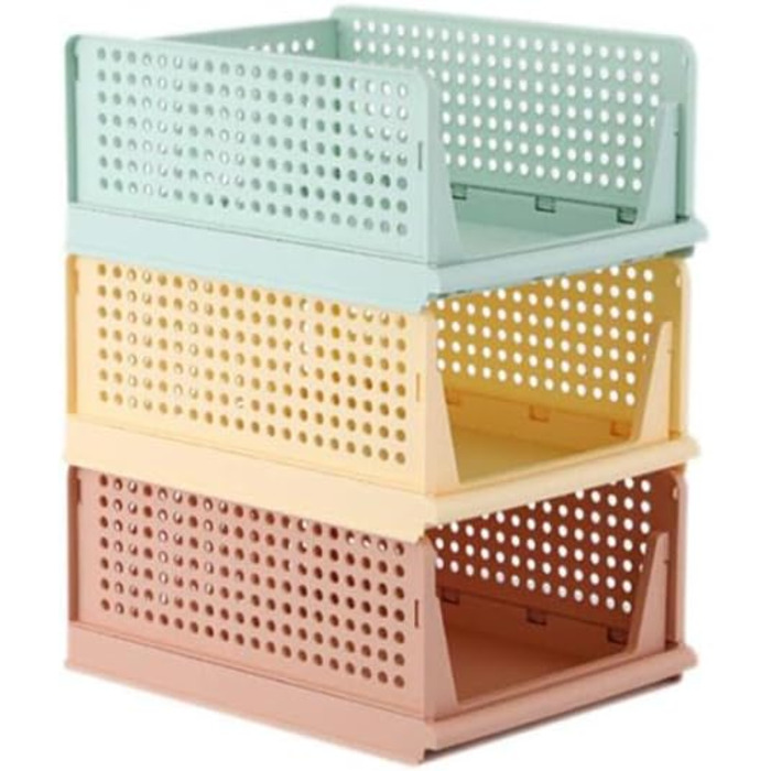 Ygapuzi 2 Pack Stackable Clothes Storage Baskets Organizer Sliding Cabinet Shelf Divider Separator Desktop Containers for Closet Wardrobe Kitchen Bathroom Office (White - 2Pack) (Pink - 4pack)