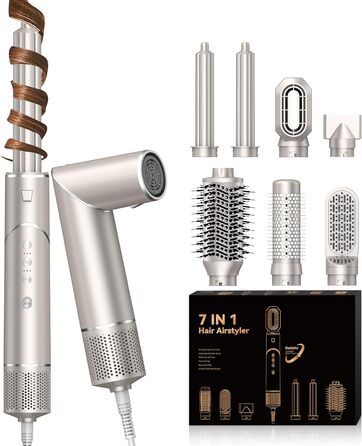 UKLISS 8-в-1 Pro Airstyler: Фен-щітка, локони, стайлер для волосся. Потужність 1400W, 110,000RPM, комплект для створення зачісок. Подарунок для жінок