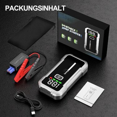 Портативний акумулятор Starthilfe для автомобіля 7000A: Запуск 12V авто, SUV, мотоцикла, газонокосарки. LED дисплей, чорний