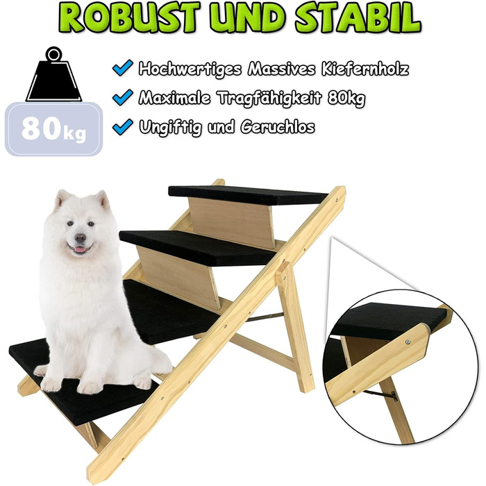 Froadp 49x38x61cm Folding Dog Stairs - Plastic Folding Pet Stairs with 4 Steps & Felt Mat - Non-Slip Cat Stairs Bed Balcony Sofa Portable Pet Stairs for Dogs and Cats (Wood Type A)