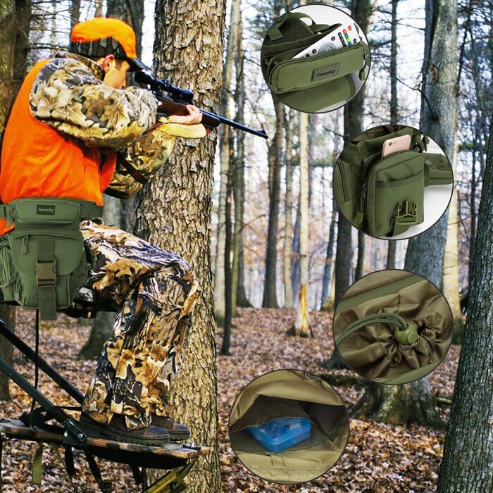 Тактична нагрудна сумка на ногу Jueachy, водонепроникна, для риболовлі, туризму, військових, з кишенею для пляшки (зелена)