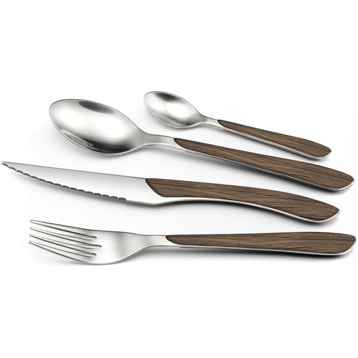 Amefa ECLAT Cutlery Set NATURE dark wood cutlery set 24-piece for 6 people stainless steel rustproof plastic handle bowls in wood look dishwasher safe cutlery set for 6 people