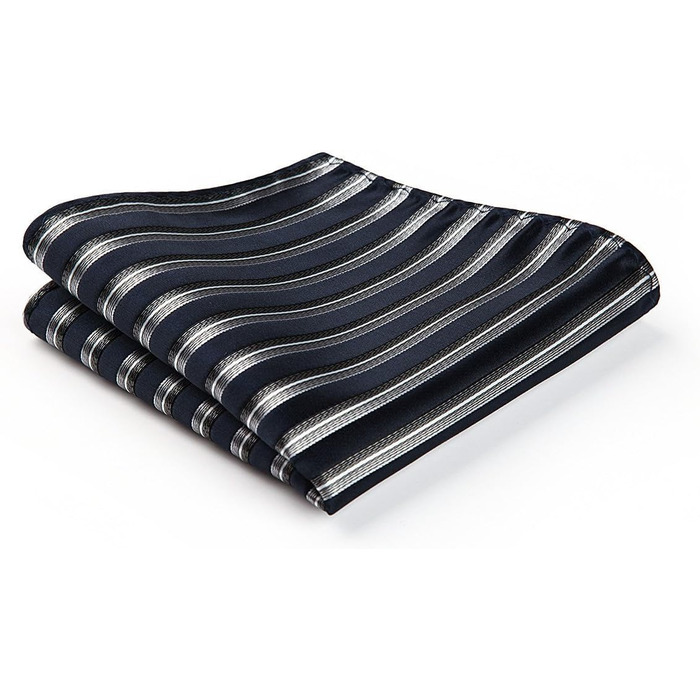 HISDERN Комплект краватки та нагрудного хустинки в смужку: темно-синій та сірий | Чоловіча краватка для весілля