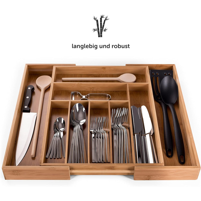 Органайзер для столових приборів Blumtal з бамбука, розсувний, 9 відділень, для кухонних шухляд