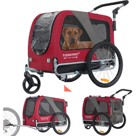 DOGGYHUT® Преміум великий велосипедний причіп для собак 2 в 1 / візок-бігунок для собак / великий причіп для собак, 270 л, до 35 кг (червоний / чорний)