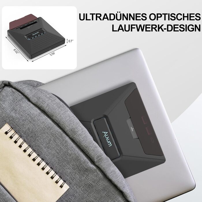 Зовнішній DVD/CD привід Alxum USB-C 3.0 для ноутбука з картридером SD/TF та додатковим USB-портом, Plug & Play для Windows, Linux, Mac OS