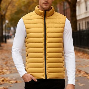Чоловіча степкова жилетка з коміром, легка зимова жилетка, тепла робоча жилетка, спортивна жилетка з кишенями, для гольфу, піших прогулянок, жовта, XS