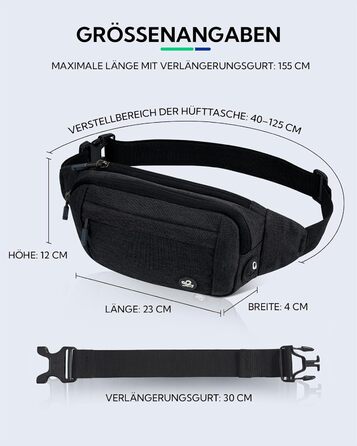 WATERFLY Поясна сумка на пояс для чоловіків та жінок: спортивна сумка на талію, сумка-шоппер, сумка на стегно для подорожей, піших прогулянок, дресирування собак, активного відпочинку на природі. Чорний, сірий колір.