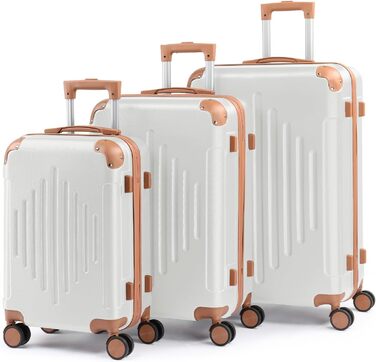 Набір валіз LEADZM 3 шт. з захистом кутів, ABS, телескопічний ручка, ручна поклажа, контрастне забарвлення (кремово-білий)