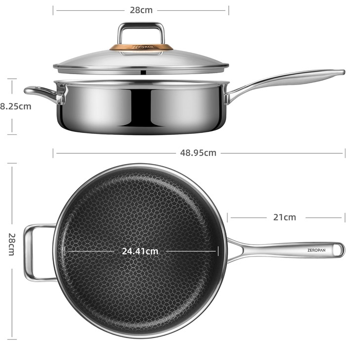 Сковорода з кришкою 26 см, антипригарне покриття Hybrid, холодна ручка, придатна для миття в посудомийній машині, без PFAS, PFOA та PTFE, термостійка до 260 °C, сумісна з усіма типами плит (WQ-D)